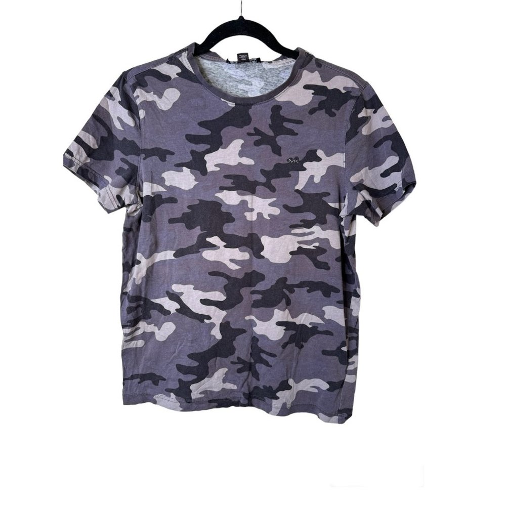 Michael Kors Crew Neck Cotton Gray Camo T Shirt Women's Size S